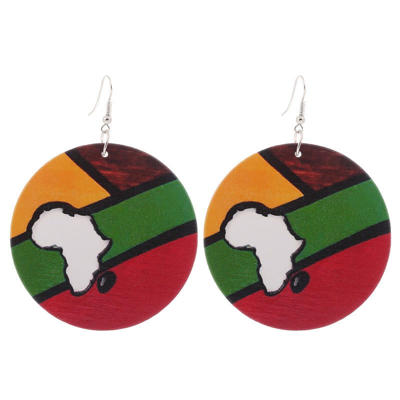 Wooden African map print earrings